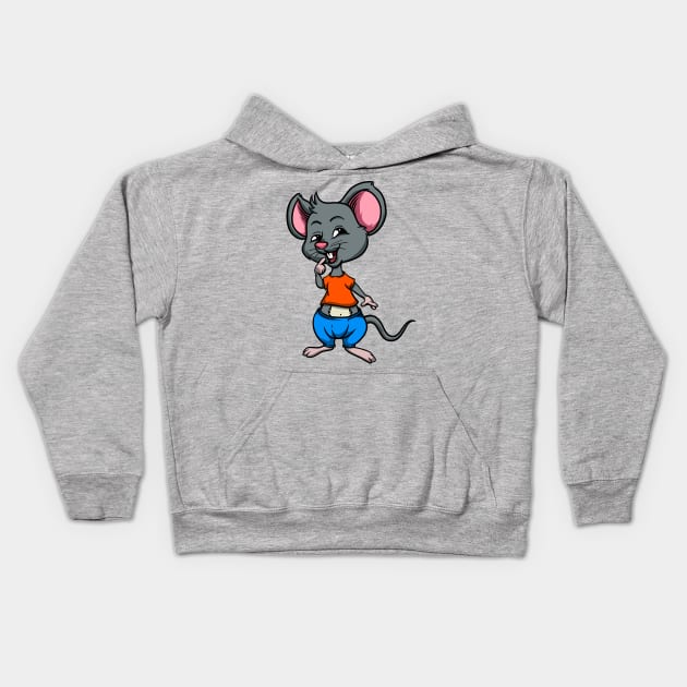 Cute Anthropomorphic Human-like Cartoon Character Mouse in Clothes Kids Hoodie by Sticker Steve
